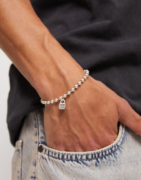 Beaded charm bracelet, Silver, large